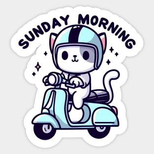 Sunday morning - cat ride scooter Sticker